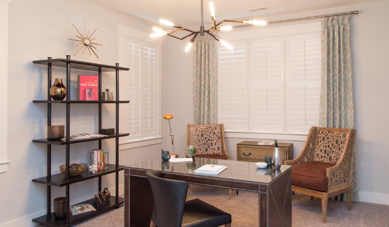 Southern California home office with plantation shutters.